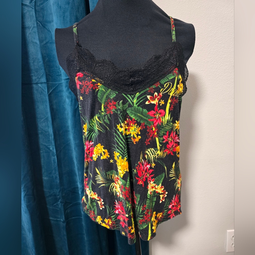 Dixxon Floral Lace‎ Trim Cami Top Size SM EUC